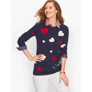 Talbots SUPERSOFT HEARTS SWEATER cashmere blend navy blue sweater large petite